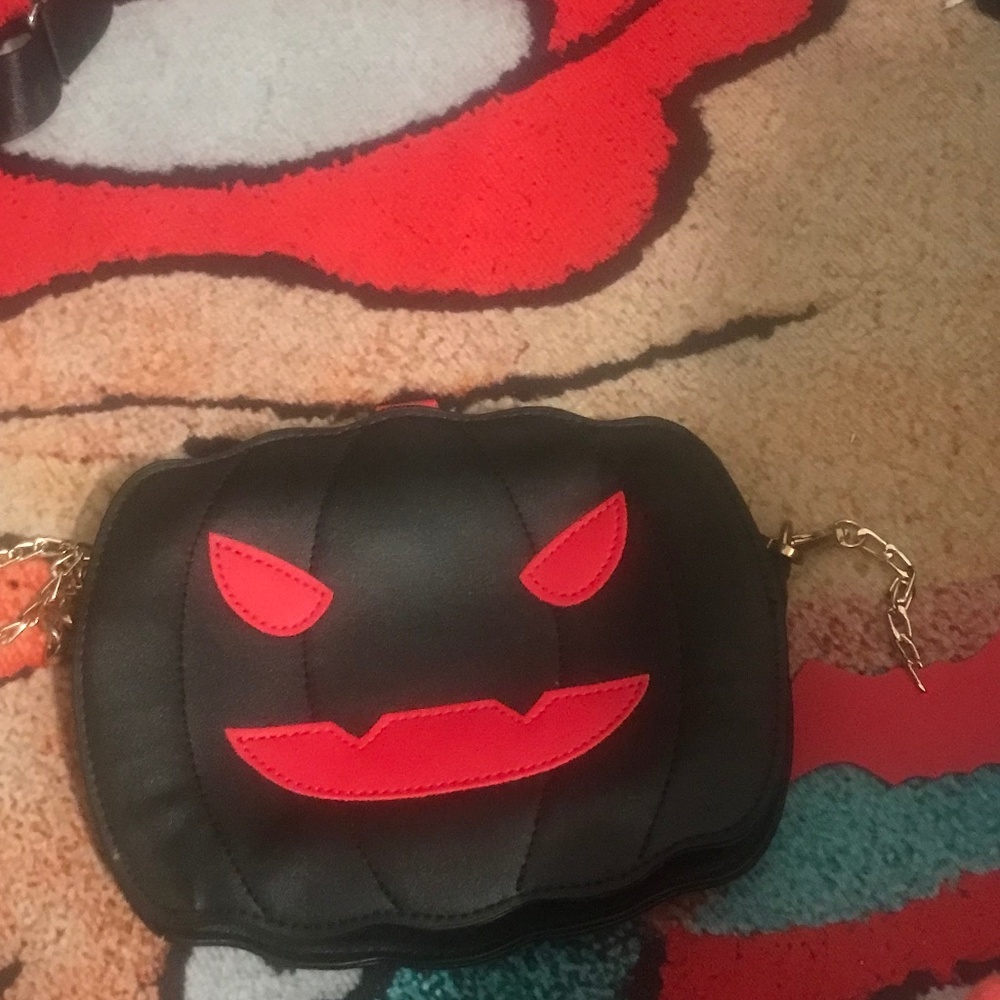 Pumpkin Purse with tiny belt and metal chain